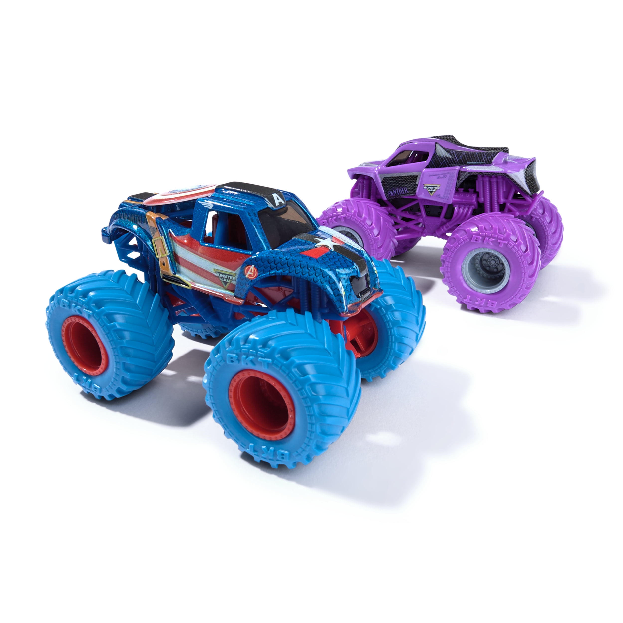 Monster Jam, Monster trucks Marvel Captain America Vs. Black Panther officiels en métal moulé, échelle 1:64, jouets pour garçons et filles à partir de 3 ans