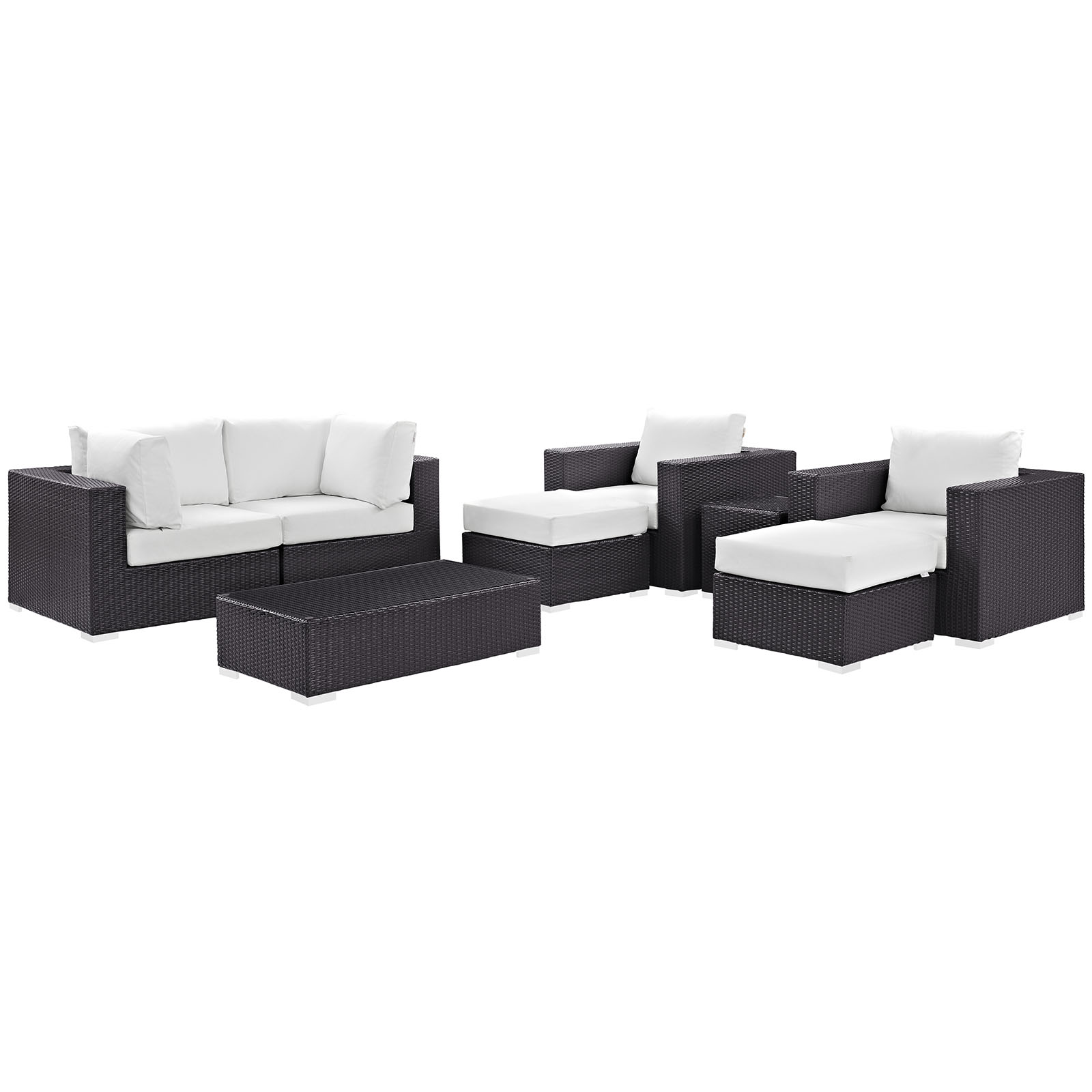 Modway Convene 8 Piece Outdoor Patio Sectional Set in Espresso White - image 2 of 11