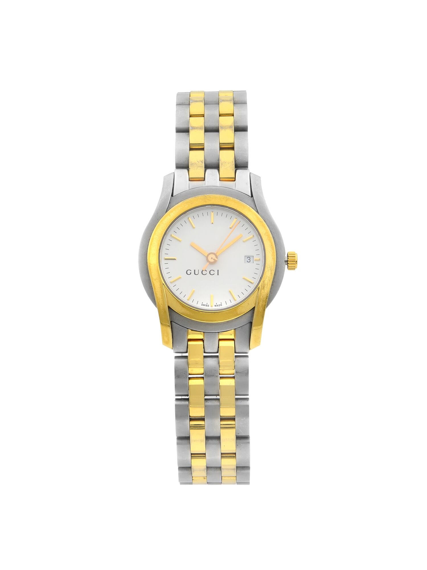 Gucci 5500L White Sticks Dial Gold Tone 