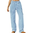 thumbnail image 2 of Dyfzdhu Jeans for Women Cargo Jogger Pant Denim Drawstring Adjustable Washable Workwear Pants Casual Light Blue, 2 of 8