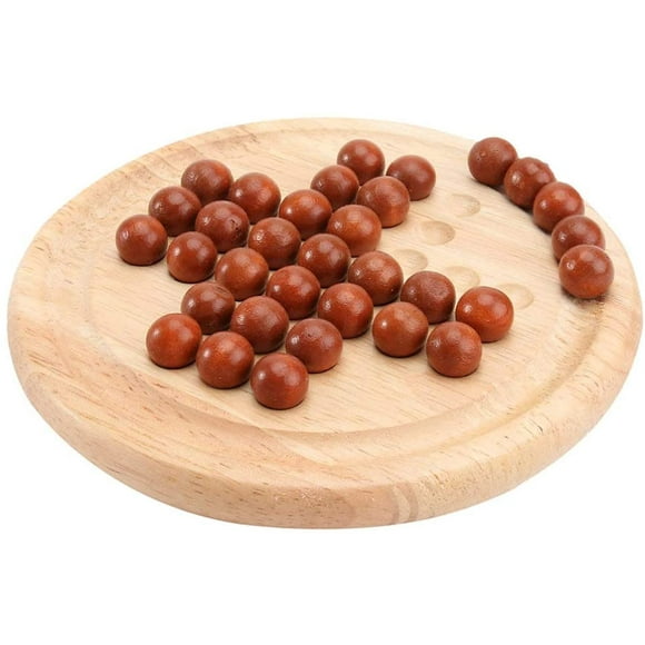 HTOOQ2 Sets Wooden Solitaire Board Game Marble Solitaire Board Game Noble Brainteaser Puzzle Classic Wooden Holiday Indoor Brain Game Set