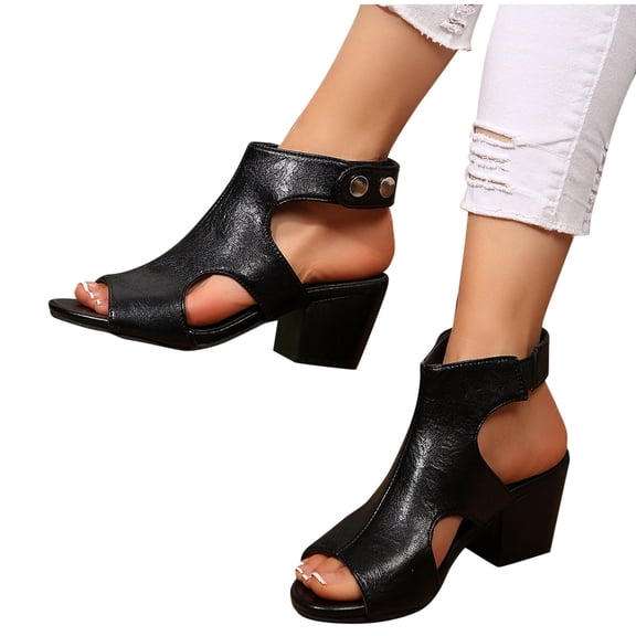 Purcolt Women Open Toe Sandals Dressy Side Cutout Chunky Low Heels Summer Booties Business Work Office Adjustable Ankle Dress Shoes