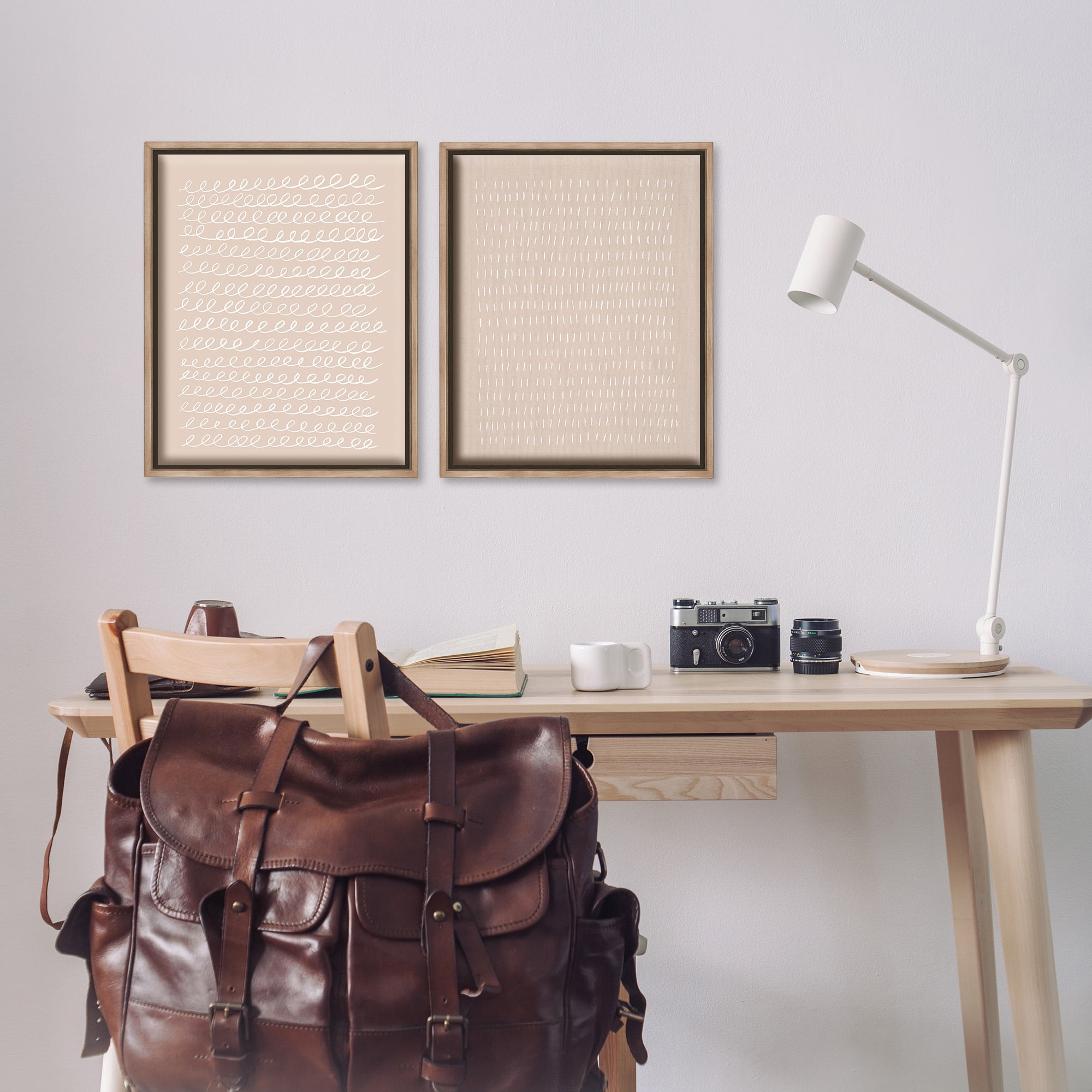 Stupell Industries Beige Minimal Scribbles Abstract Painting Brown Floater Framed Canvas Art Print Wall Art, 17 x 21, Set of 2