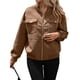 thumbnail image 3 of Chaqueta de Piel Sintética para Mujer, Estilo Universitario, Informal, con Cremallera Corta, Larga y Bolsillos. Marrón L, 3 of 10