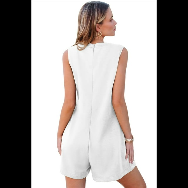 Mono de Verano para Mujer, Holgado, Sin Mangas, Plisado, con Lazo Frontal y Cuello en V, , Talla L