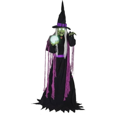 Haunted Hill Farm 6-Ft. Tall Motion-Activated Fortune Teller Witch, Premium Talking Halloween Animatronic, Plug-In, HHFTNWITCH-6FLSA