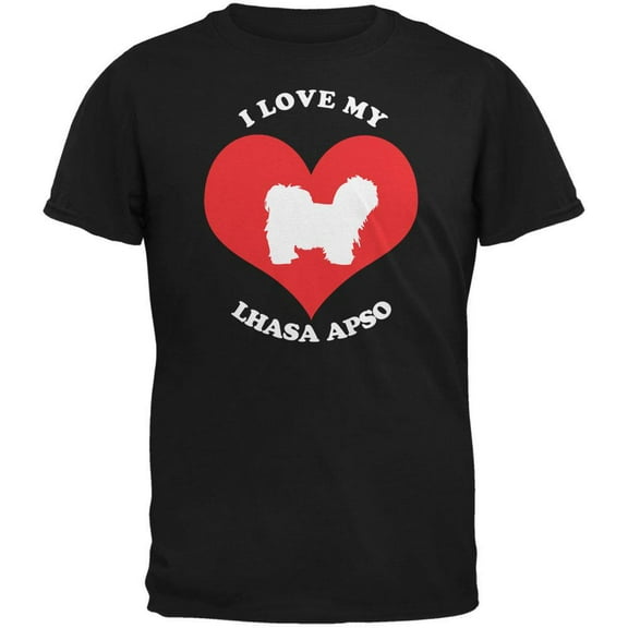 Valentines I Love My Lhasa Apso Black Adult T-Shirt - 2X-Large