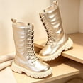 thumbnail image 5 of Girls Metallic Shiny Calf Boots, Lace Up Side Zipper Tall Footwear, Stylish Dress Boots for Daily Party Fashion Outfits 13.5 Little Kids, 5 of 5