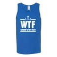 thumbnail image 2 of Where's the Fish WTF Parody | Mens Fishing Graphic Tank Top, Royal, Large, 2 of 4