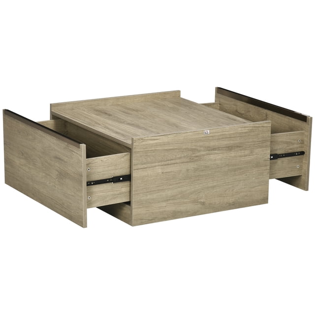 HOMCOM Table Basse avec Tiroirs de Rangement Cachés, Table Centrale de Style Ferme pour Salon Bureau à Domicile, Chêne