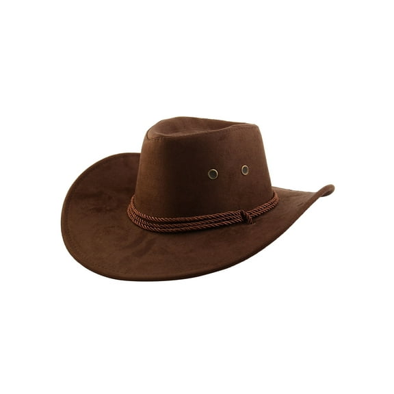 INSPIRE CHIC Unisex Adjustable Neck Strap Wide Brim Western Style Sunhat Cowboy Hat Coffee Color