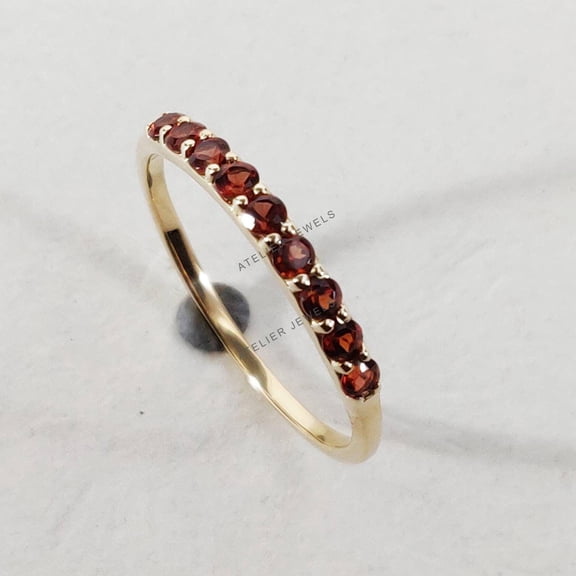 Natural Garnet Eternity Band, 14K Solid Yellow Gold Garnet Ring, Half Eternity Ring, January Birthstone Ring, Garnet Jewelry, Wedding Ring