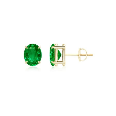 May Birthstone Earrings Claw Set Solitaire Oval Emerald Stud May Birthstone Earrings Claw Set Solitaire Oval Emerald Stud In 14k Yellow Gold