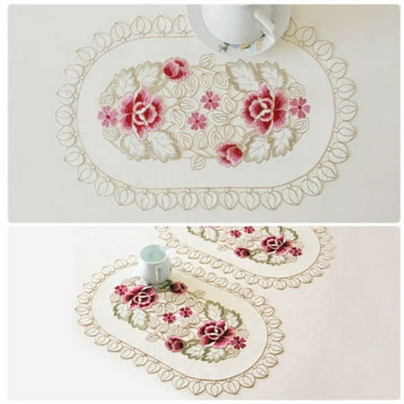 

Dining Table Place Mat Vintage Embroidered Lace Fabric Placemat 30*45Cm Floral