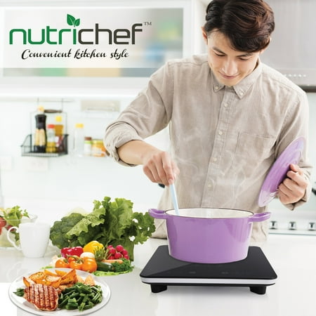 NutriChef 14.2 in Electric Cooktop - 1 Elements - Temperature Control, Non-stick, Easy Clean - Black