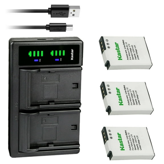 Kastar 3-Pack Battery and LTD2 USB Charger Replacement for Nikon EN-EL12 ENEL12 Battery, Nikon MH-65 MH-65P Charger, Nikon Coolpix S9700, Coolpix S9700s, Coolpix S9900, Coolpix S9900s Camera