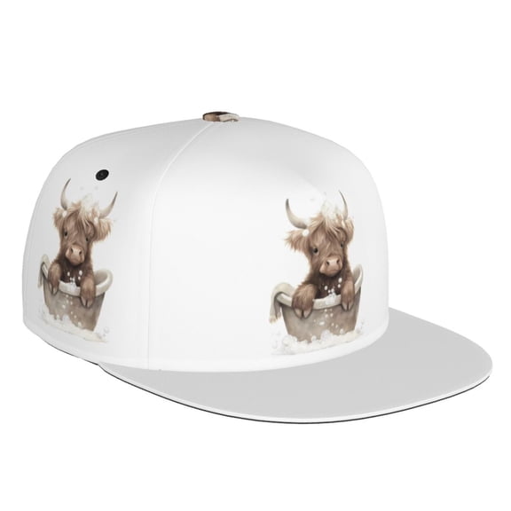 Flat Bill Trucker Hats for Women Men - Cute Cow Bath Adjustable Flat Baseball Cap Snapback Hats Dad Hats for Men