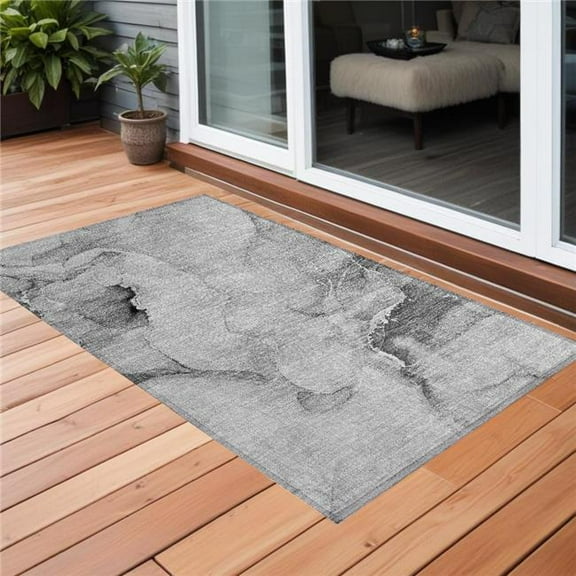 HomeRoots 560456 2 x 3 ft. Gray & Ivory Abstract Washable Non Skid Indoor Outdoor Rectangle Machine Woven Area Rug