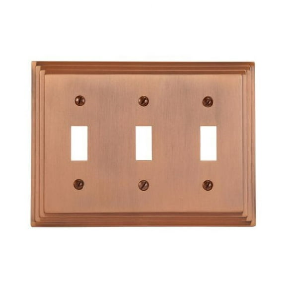 Amerelle Steps Triple Toggle Cast Metal Wallplate in Antique Copper