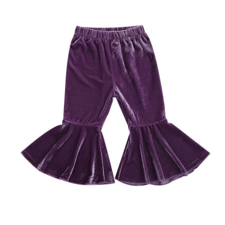 

Kids Girl Ruffle Trousers Solid Color Velvet Warm High Waist Pants