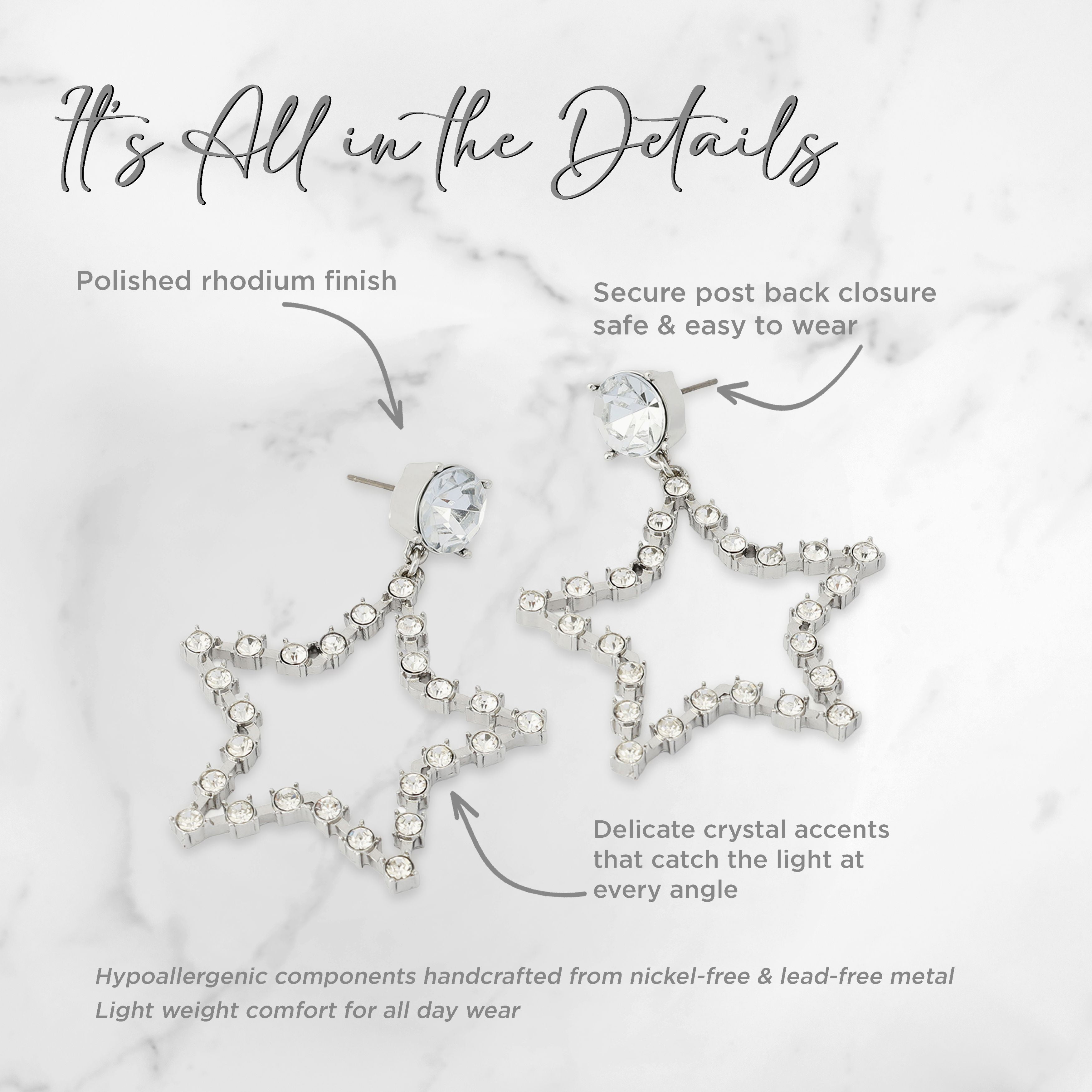 Madden NYC Women's Fashion Crystal Star Drop Earrings