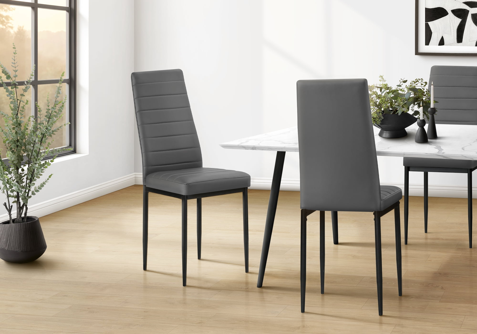 Monarch Specialties - I 1272 Dining Chair, 39" Height, Set Of 2, Side, Kitchen, Grey Leather Look