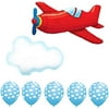 36" Vintage Red Airplane Foil Balloon 30" Puffy Cloud Foil Balloon & 11" Cloud Print Latex Balloon Bundle