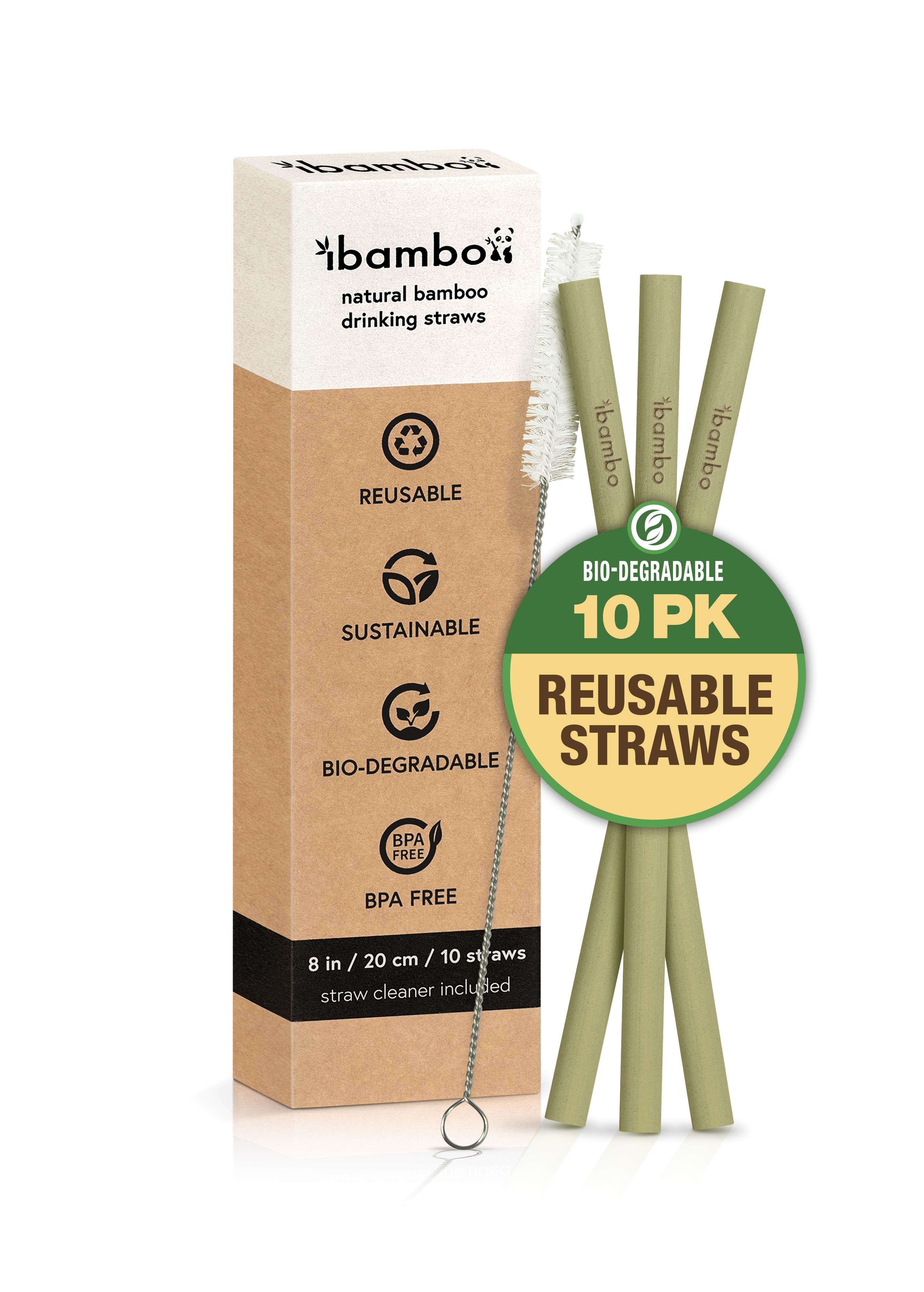 Ibambo 10 Pack 8 Inch Natural Bamboo Reusable Drinking Straws - Walmart.com