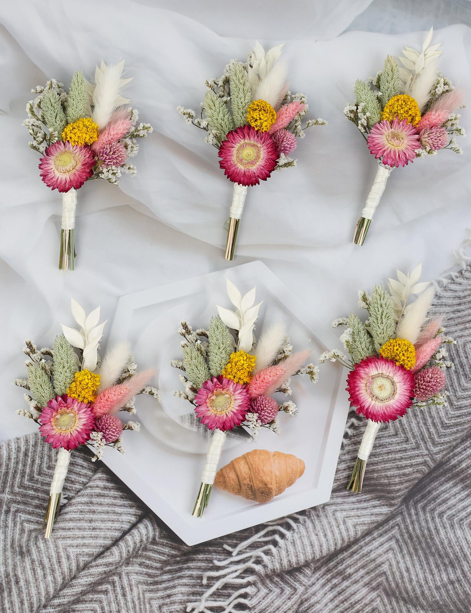 Mini Dried Flower Bouquets Burgundy Set of 6 Craft and Event Decor