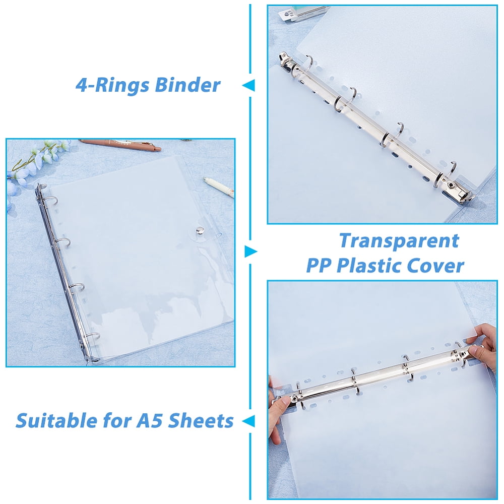 2 pc A4 6-Ring Transparent PP Plastic Binder Covers with Alloy Findings Rectangle Clear 315x265x30.5mm DIY