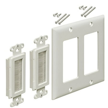 - iMBAPrice 2-Gang Brushed Wall Plate - Decora Style Cable Pass Through Insert for Wires Wall Socket Plug Port/HDTV/HDMI/Home Theater Systems and More - White