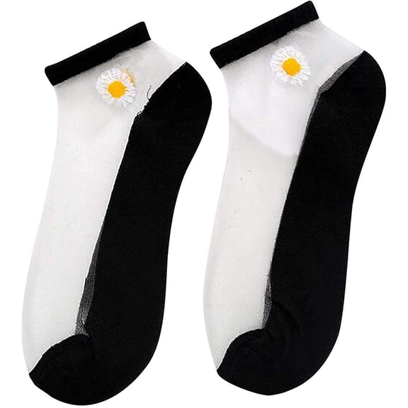 ZHENHONG Casual Socks for Women 5PC Women Casual Cute Little Daisy Mesh Splice Breathable Short Socks