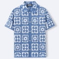 thumbnail image 4 of YLSDY Men's Crochet Floral Pattern Camp Collar Shirt, Openwork Knit, Short Sleeve Button-Down Beach Top Light Blue XL, 4 of 6