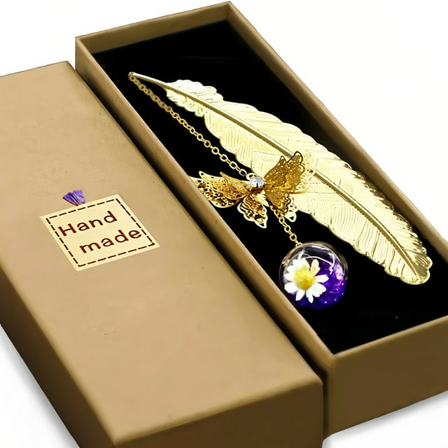 Marcapáginas metálico con forma de pluma y colgante de mariposa, ideal para cumpleaños y Navidad - Accesorios creativos para la lectura de Bookworm
