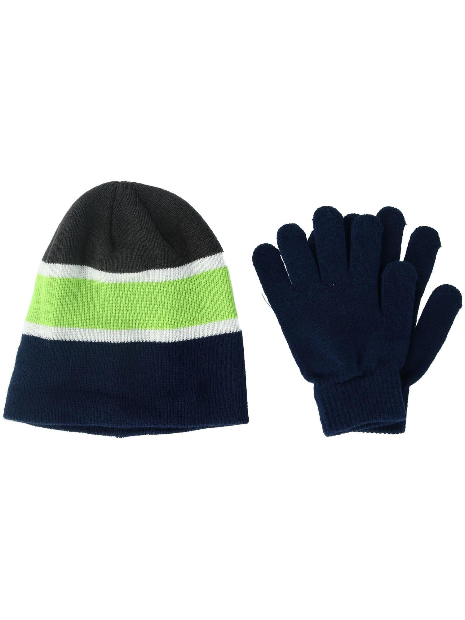 Grand Sierra Kids 4-7 Striped Hat and Solid Gloves Winter Set