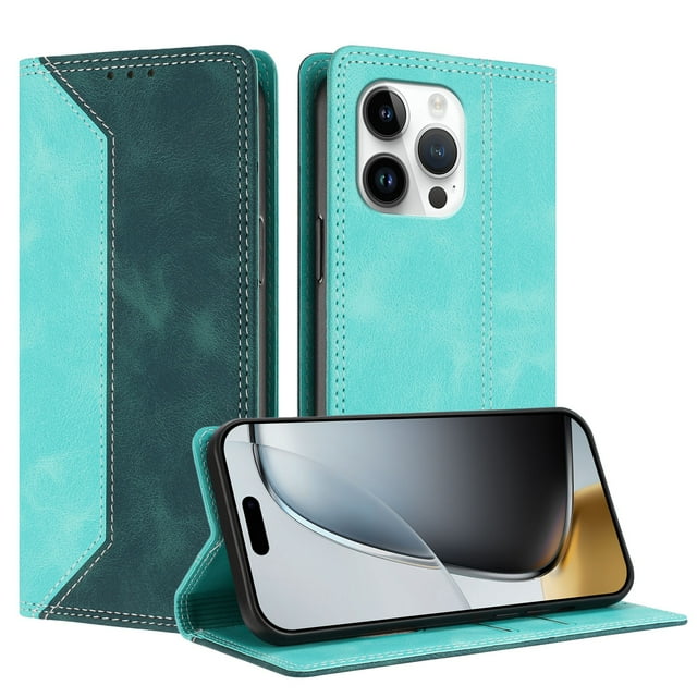 Funda FOXDOCK para iPhone 15 Pro de Cuero Premium Bicolor con Ranuras RFID, Carcasa Tipo Billetera Antigolpes y Soporte Plegable