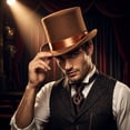 thumbnail image 2 of Roll Brims Tall Top Hat for Adult Bowlers Hat Magicians Hat Halloween Party Hat Cosplay Costume Stage Show Headwear Brown, 2 of 7