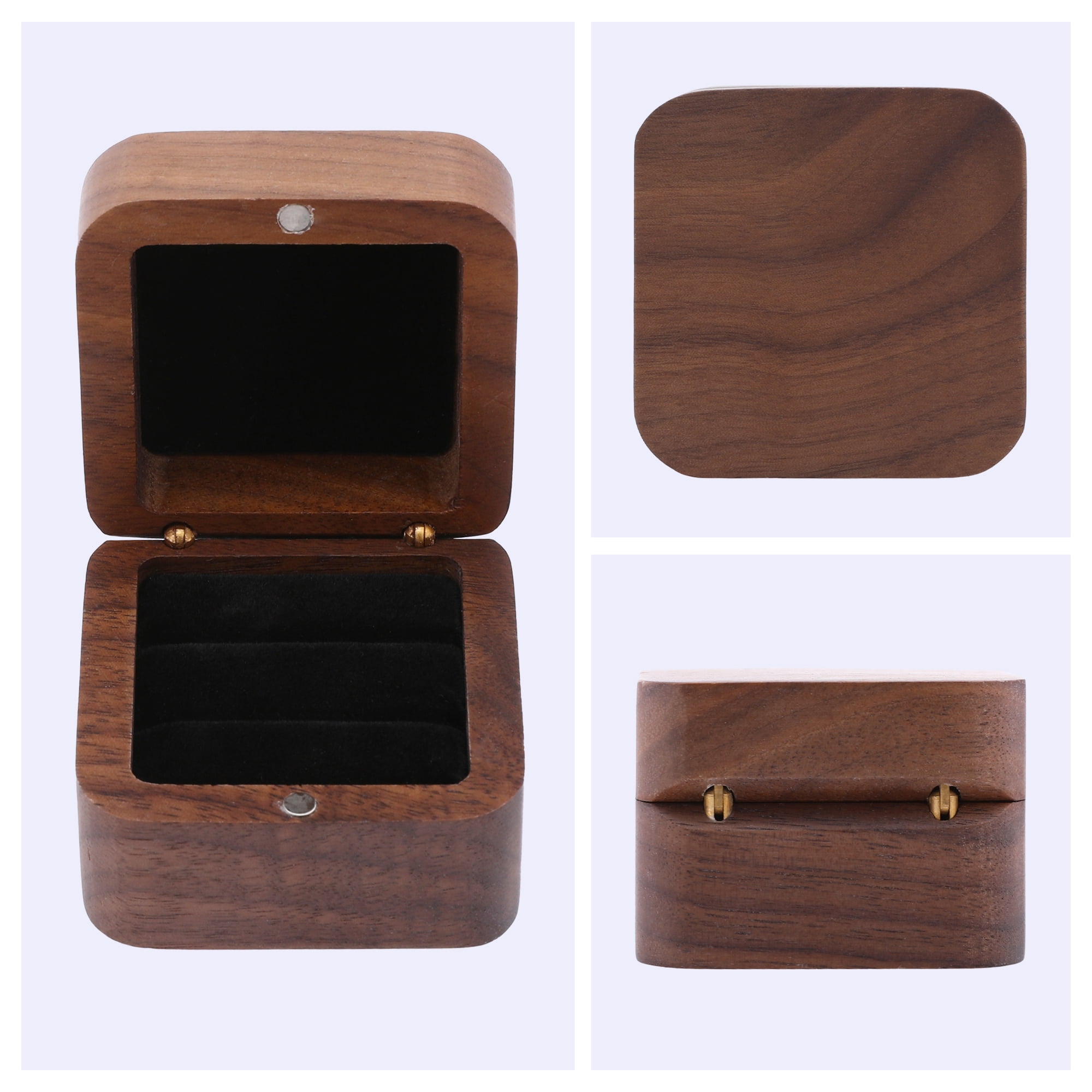 Unique Bargains Wood Ring Box Jewelry Storage for Proposal Black