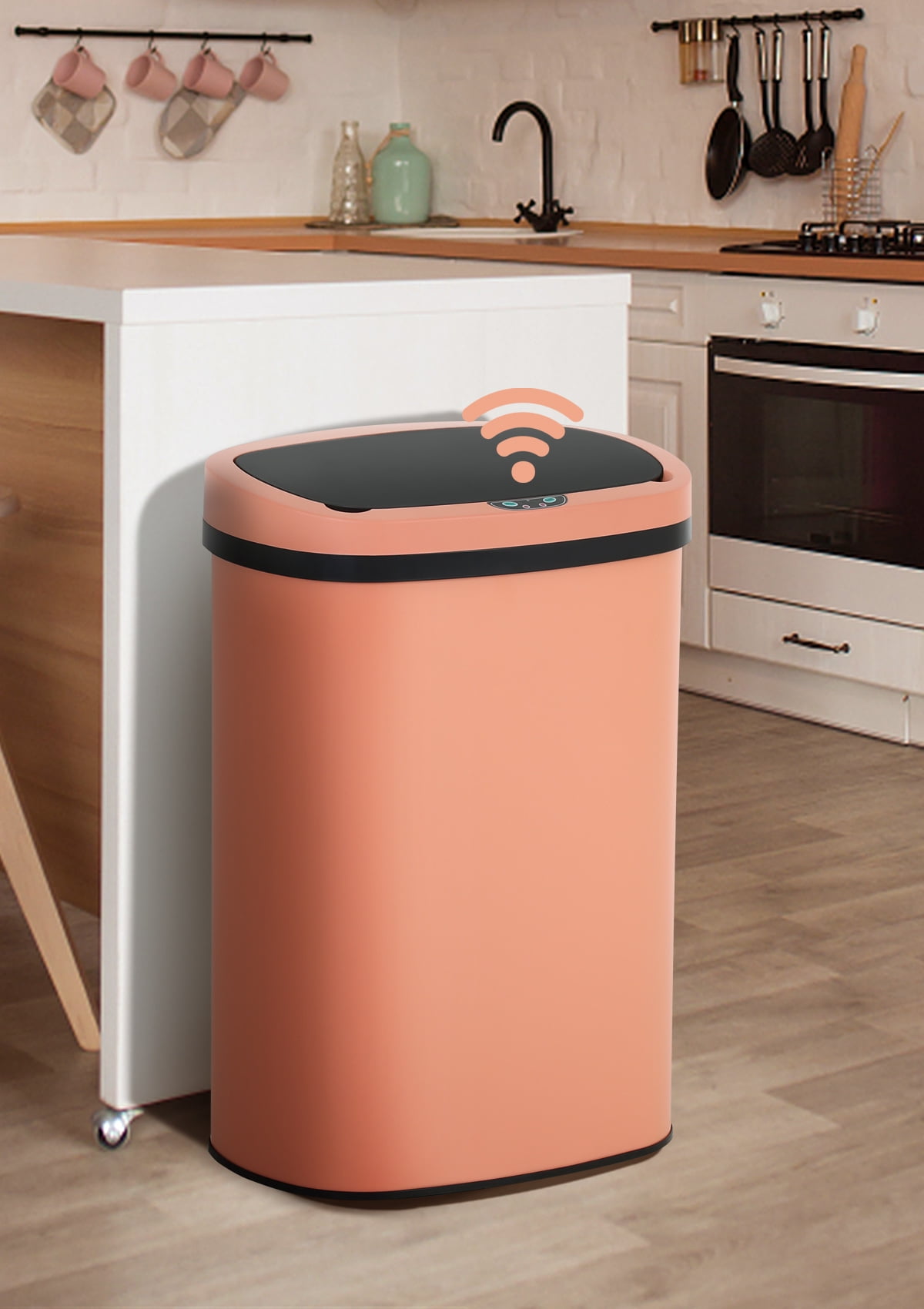 CL.HPAHKL 13 Gallon Kitchen Trash Can with Lid, Stainless Steel Oval Automatic Garbage Can for Home Office Bedroom Living Room Garage, Large Capacity Trash Bin Trashcan, Pink