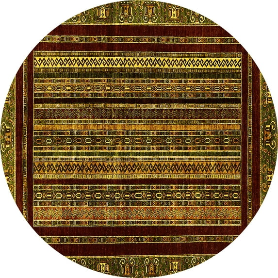 Ahgly Company Machine Washable Indoor Round Abstract Yellow Modern Area Rugs, 4' Round