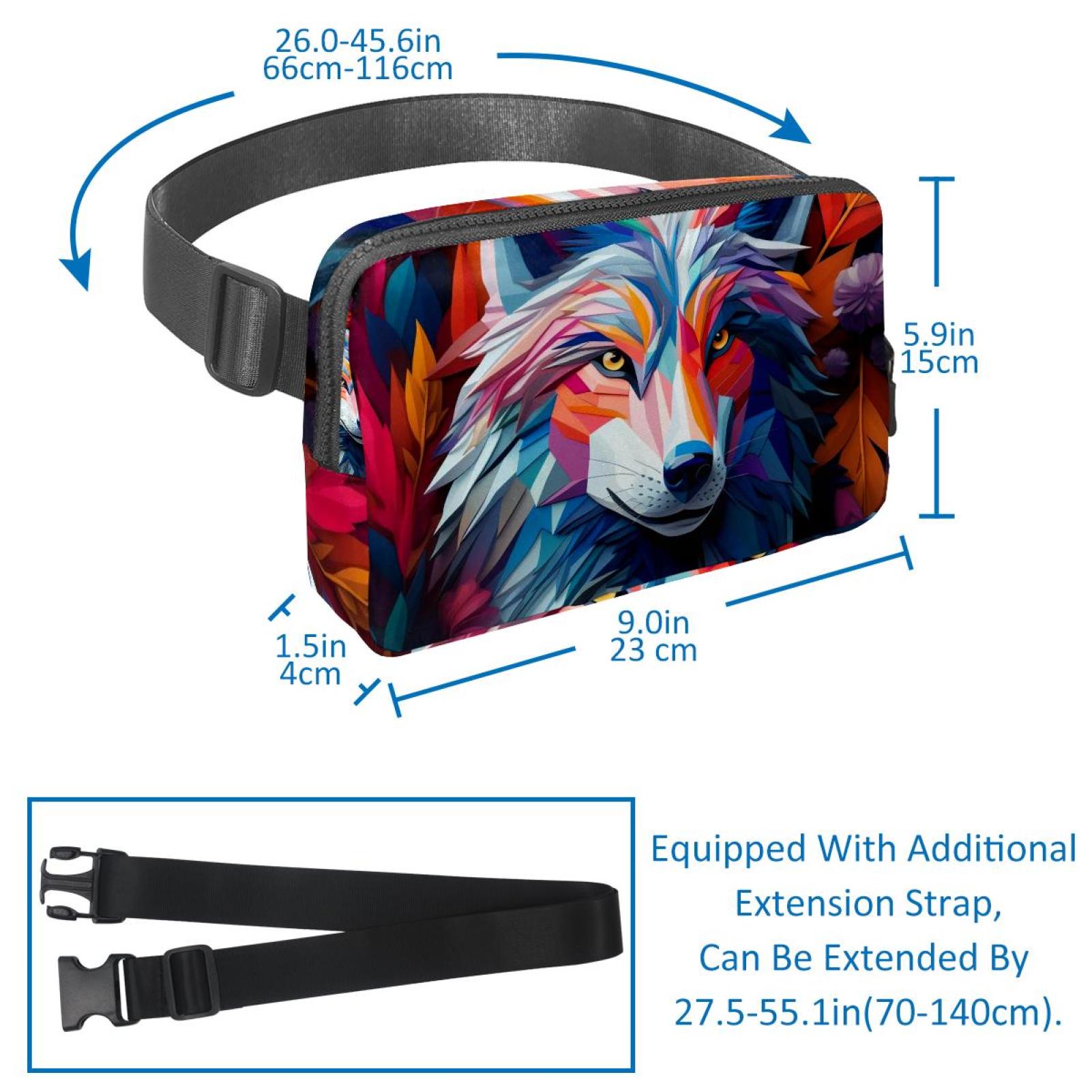 Wolf Running Belt Waist Bag Fanny Packs, Lightweight Adjustable with Extension Strap, Unisex