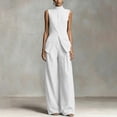 thumbnail image 2 of VBVC Women's Stand Collar Sleeveless 2 Piece Suit , Office Vacation Wide Leg Outfit For Women , Ladies' Split Hem Button Tracksuit with Pockets,White,S-2XL, 2 of 7