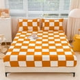 thumbnail image 2 of Maplenight CAL King Size Fitted Sheet, Bed Sheet – Winter Warm, Breathable, Non-Slip Quilted, Classic Checkerboard Design, Soft Cotton Fabric for Skin Care Orange, 2 of 5