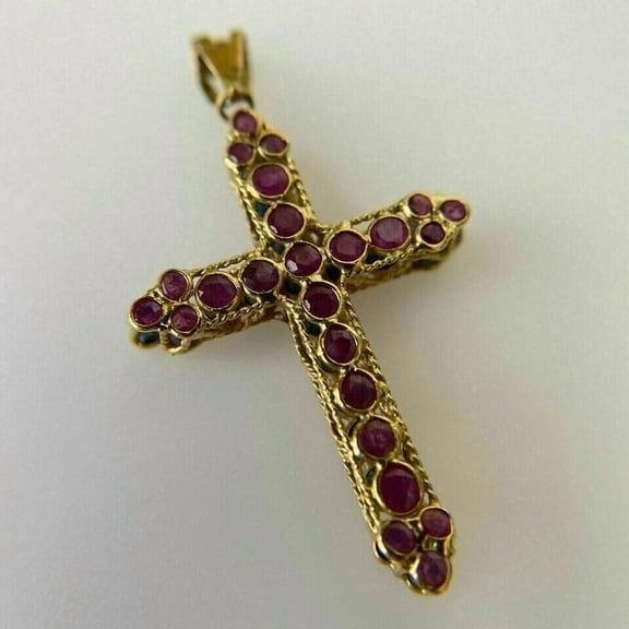 2CT Round Cut Red Ruby Cross Pendant Necklace, Religious Jewelry Gift for Women 14K Gold Plated