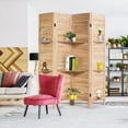 thumbnail image 2 of Costway 4 Panel Folding Room Divider Screen W/3 Display Shelves 5.6 Ft Tall Natural, 2 of 12