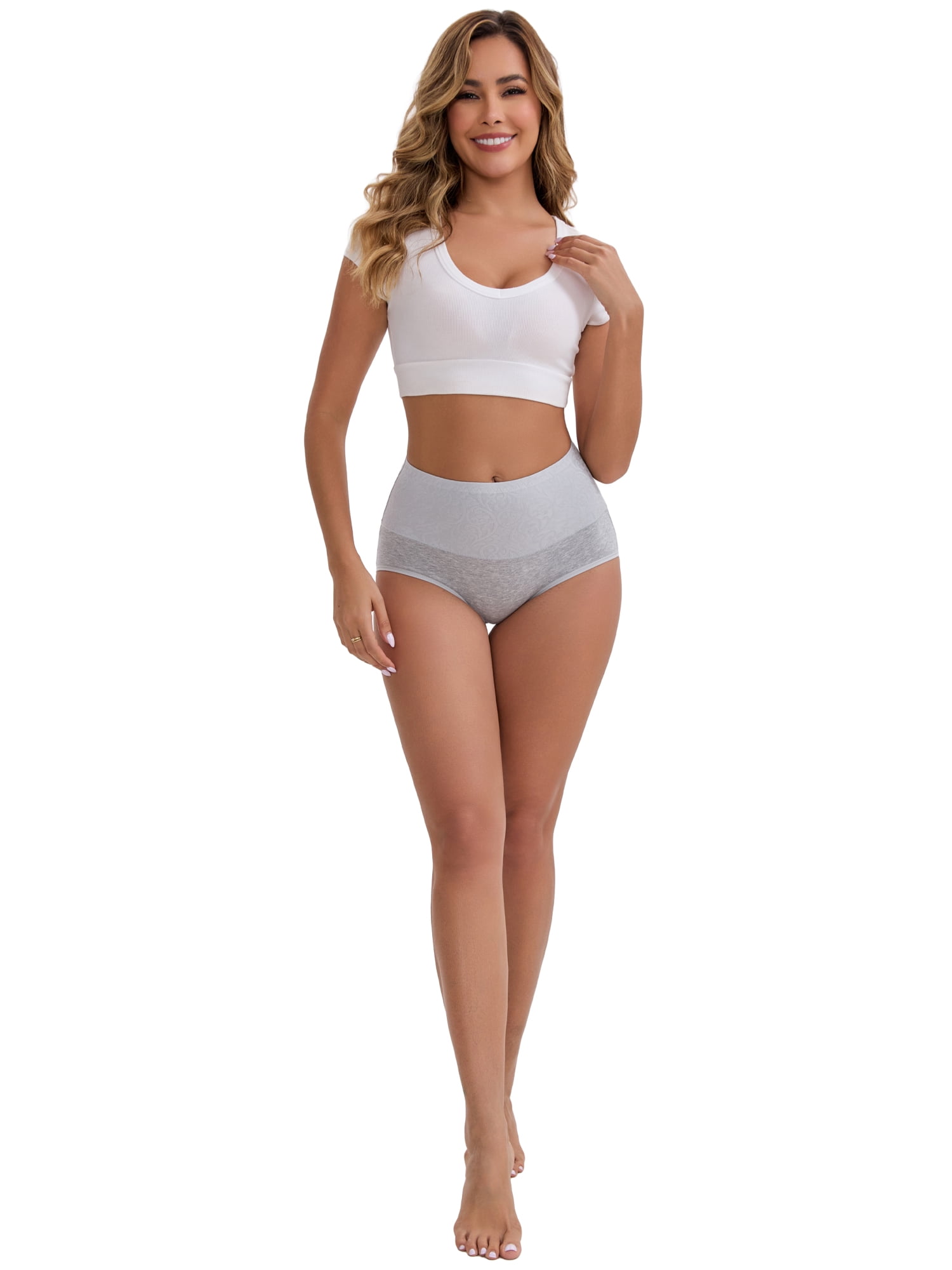 DARING DIVA Women's High-Waisted Underwear 5 Pcs M Gray, Black, Apricot