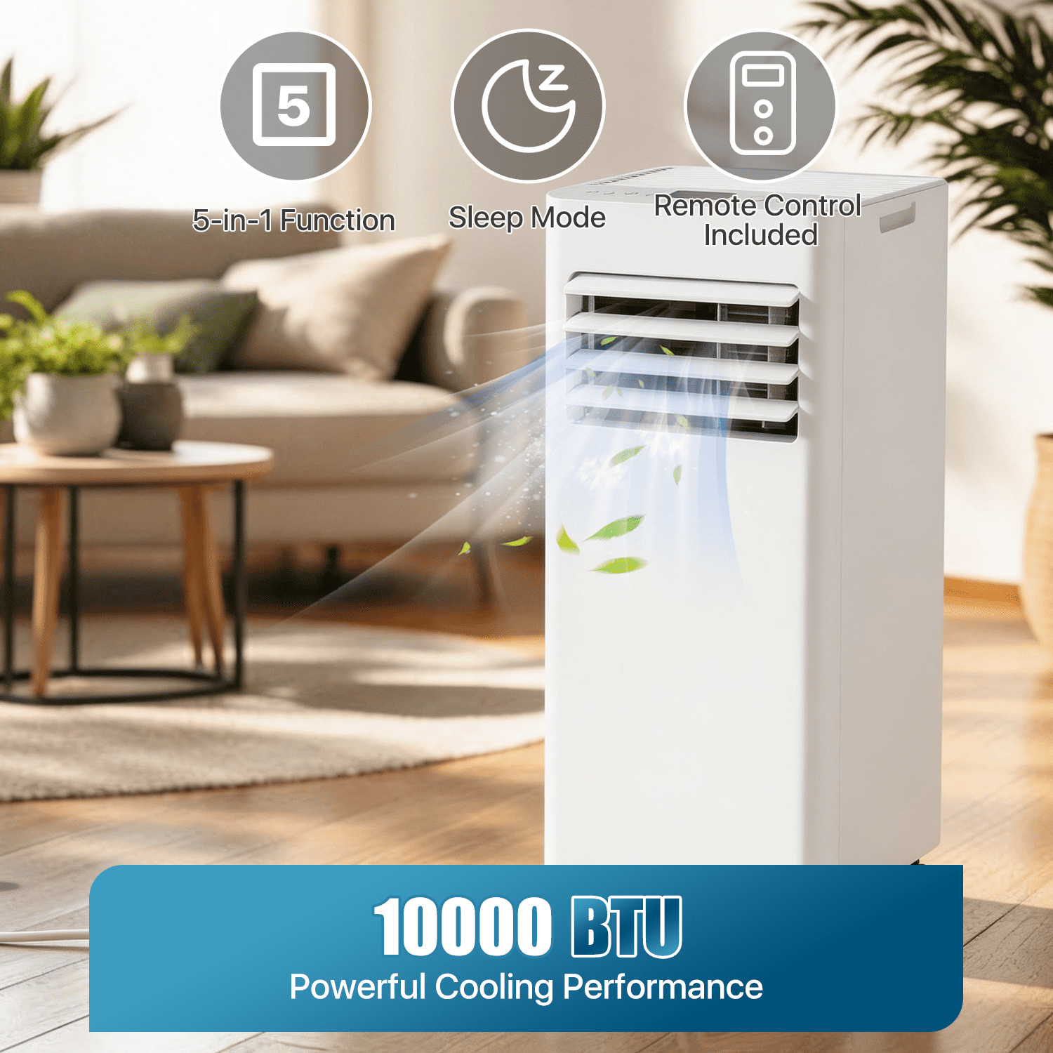 Dateyes 10000 BTU Portable Air Conditioners, 5-1 Standing Smart Cooling AC with Remote Control, Cooling, Heating， Dehumidifier and Fan, Automatic Unit for Bedroom, Portable AC for Room Indoors