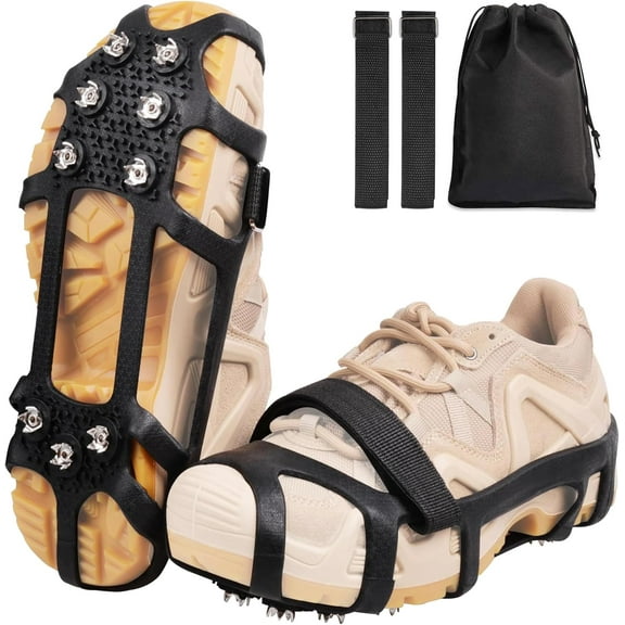OROOTL Ice Cleats for Shoes and Boots Non Slip Snow Traction Cleats Crampons for Walking on Snow and Ice Overshoe Slip-on Stretch Footwear for Men Women Ice Fishing Climbing Hiking Walking