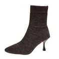 thumbnail image 4 of Dasayo Ankle Booties for Women Brown Fall Dress High Heel Stretch Mesh Pull on Boots Woman Shoes 37, 4 of 8