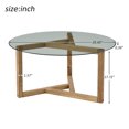 thumbnail image 3 of Topcobe Table d'Appoint Table Basse Ronde avec Plateau en Verre Trempé et Piètement en Bois Robuste, Table à Thé pour Salon, Marron, 3 of 7